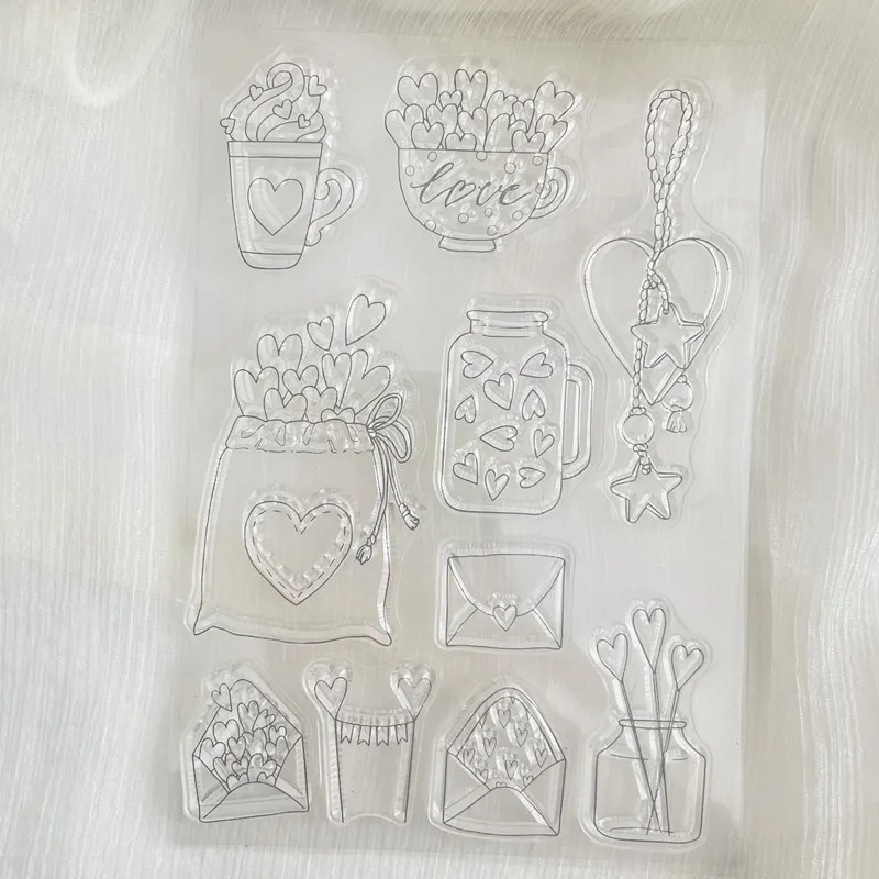 Bottle Heart Valentine Theme Clear Stamp Transparent Silicone Stamp Seal Sheet Scrapbooking Photo Album Decoration