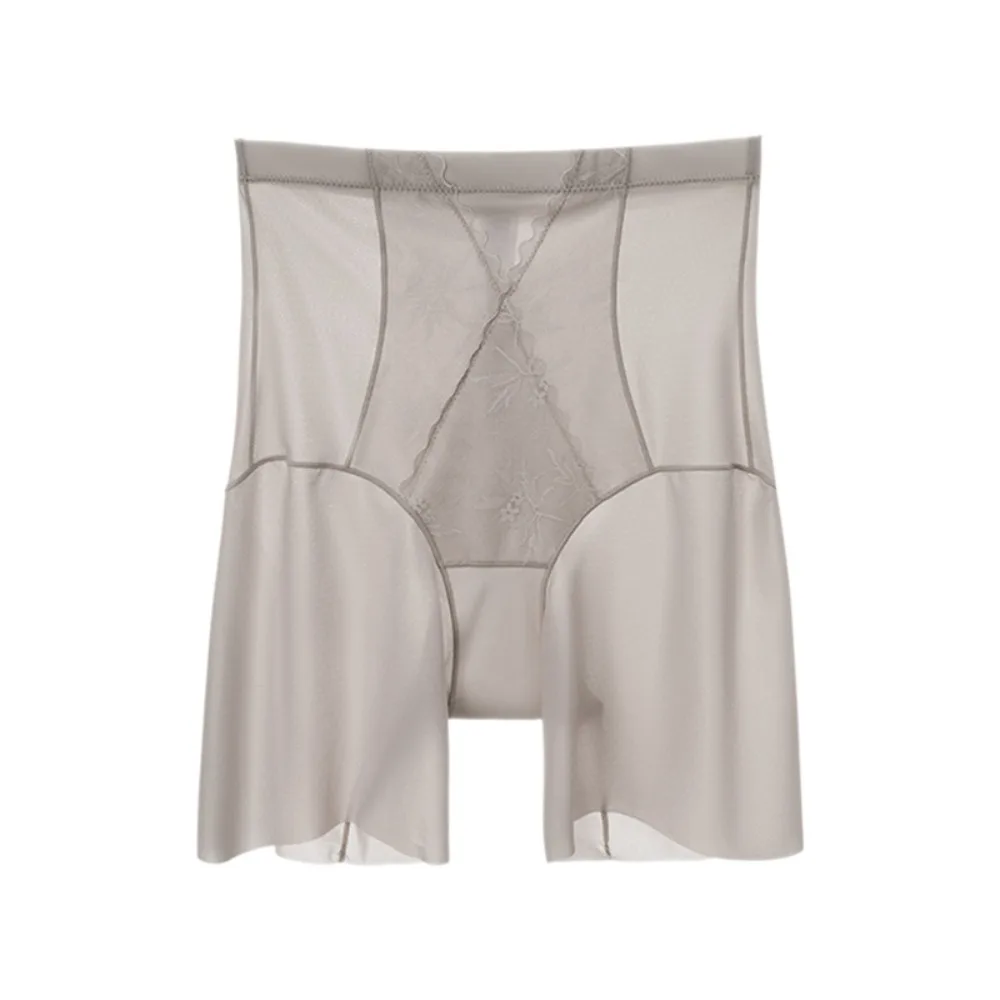 Ultradünne, nahtlose Shapewear-Höschen aus Eisseide mit Rüschen und Spitze, transparent, formend und mit hohem Bund, Bauchkontrolle – Unterwäsche für Damen_voghion.com