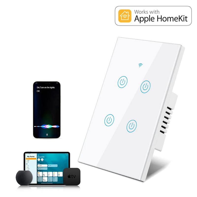Lonsonho Homekit Wifi Smart Switch US 110V With / Without Neutral Wire Wall Touch Light Switches