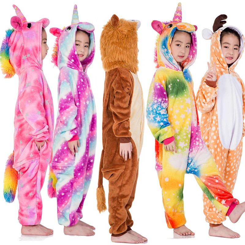 Children Kigurumi Unicorn Pajamas Kids Baby Anime Overalls Jumpsuit Tiger Onesie Cat Pajama Sleepwear Girl Cosplay Pyjama Pijama kids pajamas
