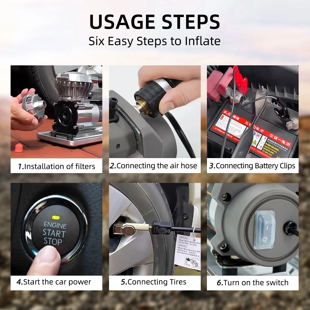 Super Tire Inflator – Portable 12V Air Compressor for Car, Truck, SUV, Jeep, RV, Heavy Duty Pump with Alligator Clip, Up to 37 Inches 6