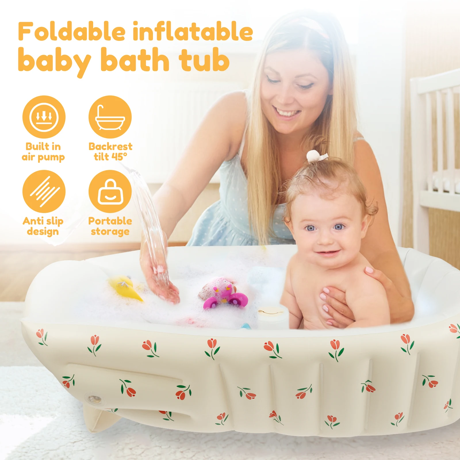 Portable Inflatable Baby Bathtub with Anti Slip PVC Material