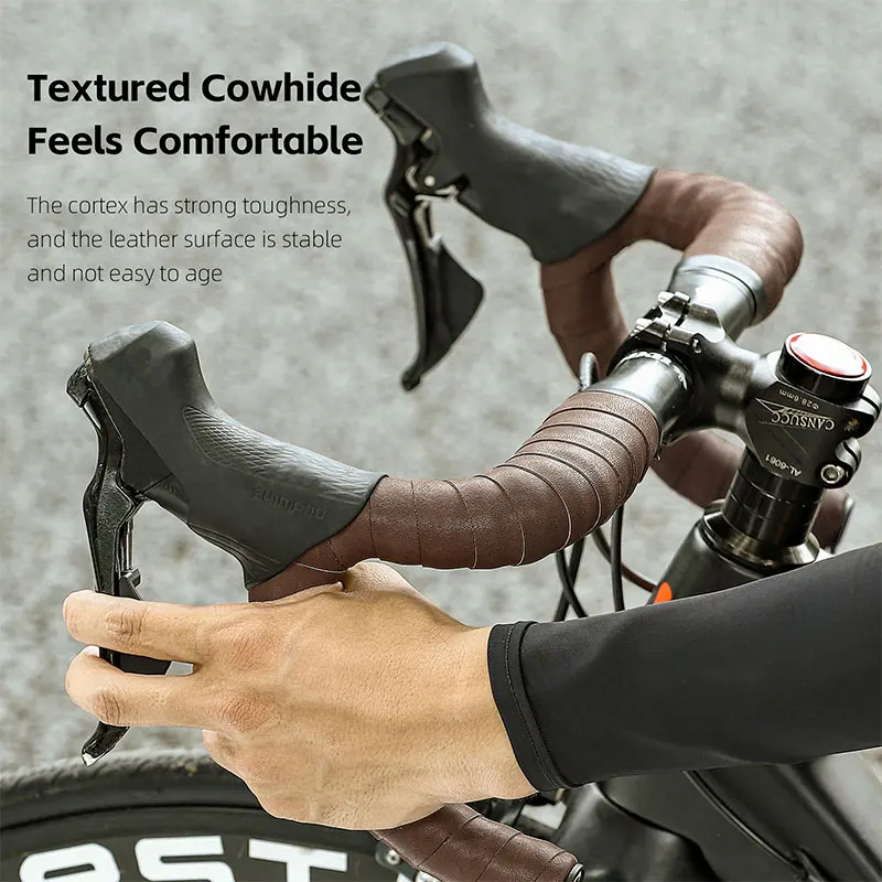 WEST BIKING Real Cowhide Bicycle Handlebar Tape Durable 215cm Bike Bar Tape Cycling Damping Wrap Straps End Plug Accessories