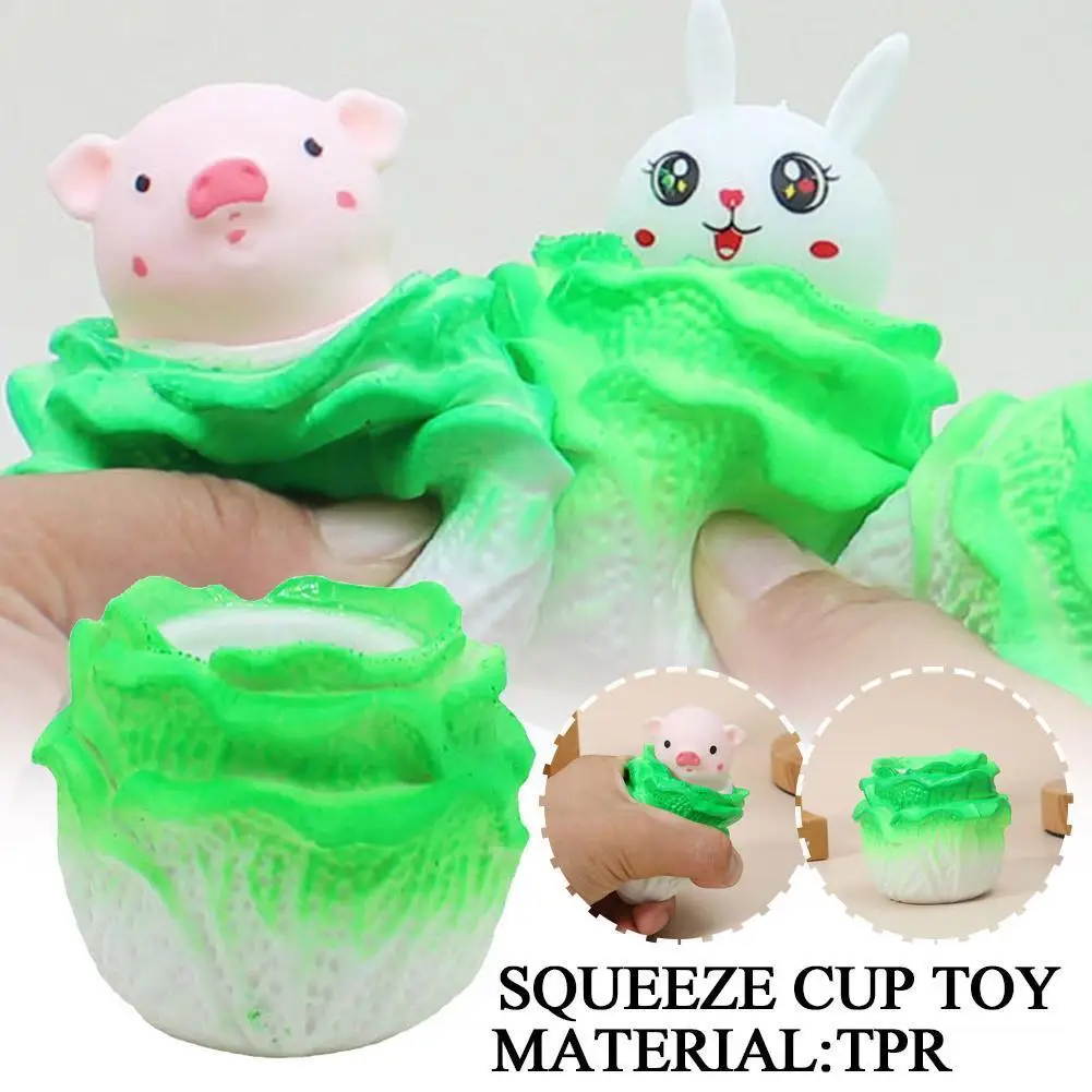 

Funny up Squeeze Toy Cabbage pig or rabbit Cup Block Kids Toy Decompression Hide Seek Relief And Stress Cartoon Toy Pinchin M7T9