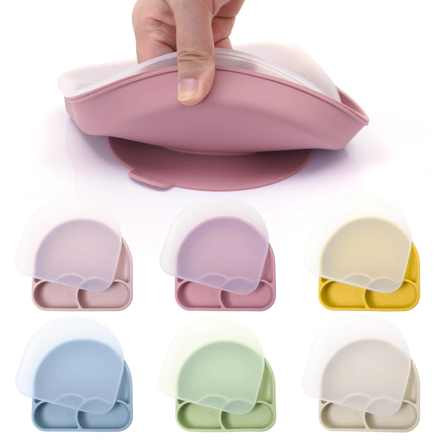 New Design Silicone Dining Plate Suction Cute Cartoon Rainbow Dishes Toddle Training Feeding Sucker Bowls Children's Tableware 5