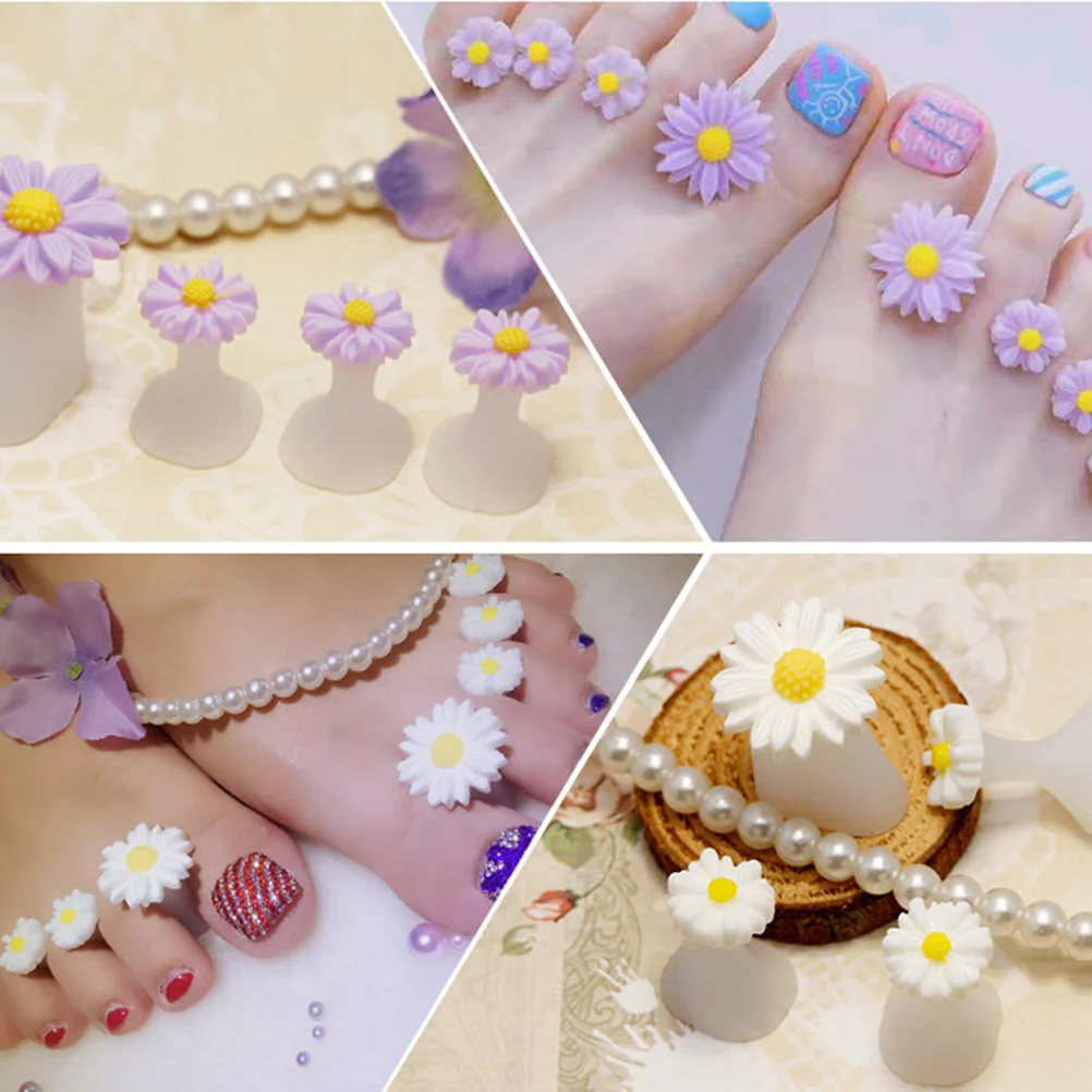 Silicone Toe Separators Foot Comfort Spacers Daisy Flower Design Nail Sandal Friendly Anti Smear Fresh Polish Soft Premium