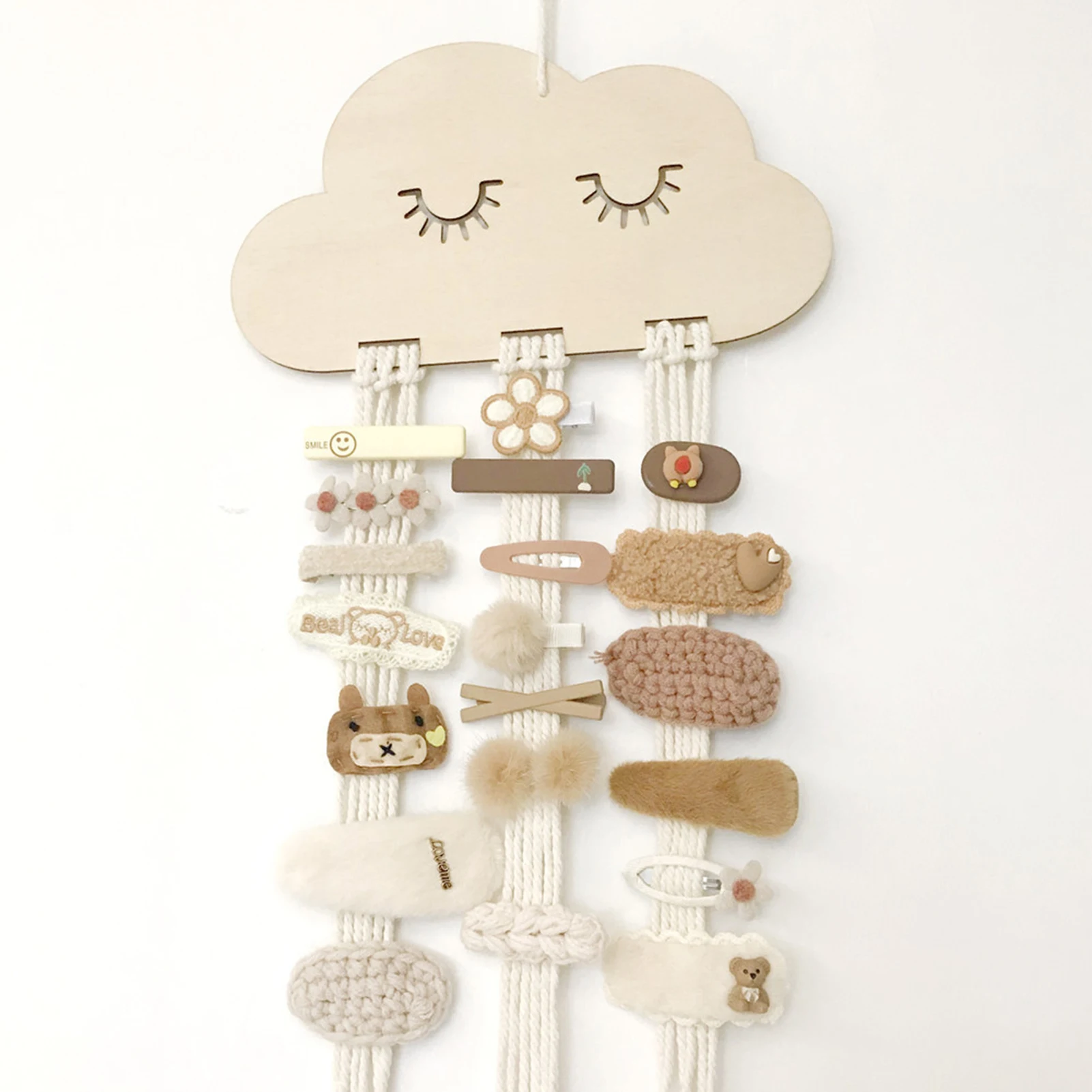 Solid Wood Cloud Hair Accessory Organizer - Wall-Mounted Holder