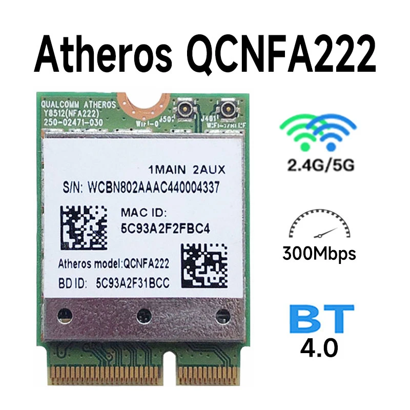 Atheros QCNFA222 AR5BWB222 802.11a/b/g/n Wireless WIFI Bluetooth Card 2.4GHz 5GHz WiFi + BT 4.0 NGFF Wlan mobile lan adapter