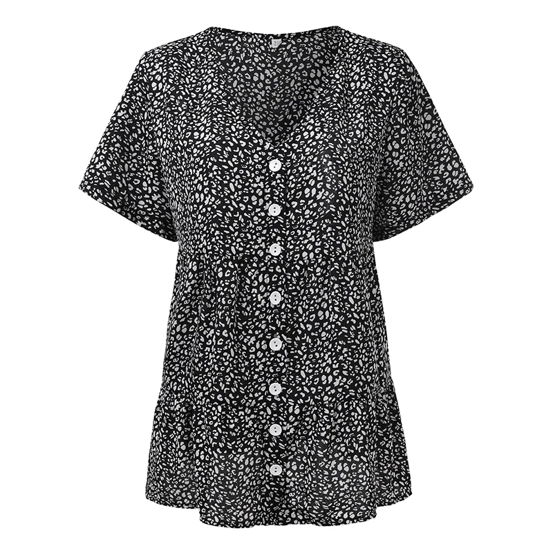 

Women's Summer Floral Printed Short Sleeve Chiffon Shirts Floral Shirts Polka Dot Print Tops