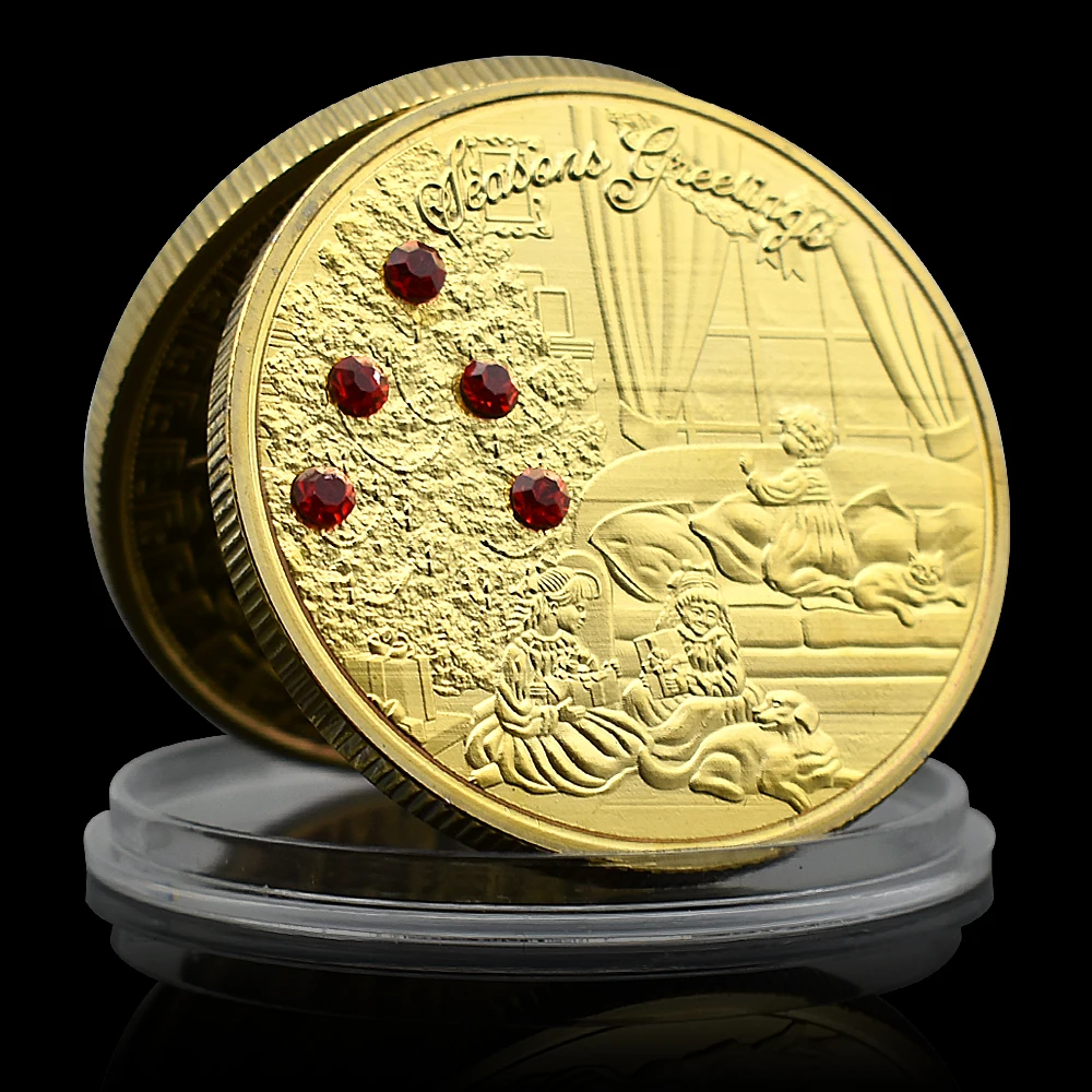 

Merry Christmas Gold Plated Coin Diamond Christmas Tree Commemorative Medal in Capsule Festival Gift Home Decoration