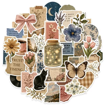 50 Pezzi Adesivi Vintage Estetici Carini, Decalcomanie Floreali Nostalgiche per Decorazione Fai-da-Te di Laptop, Telefoni, Frigoriferi, Scrapbook e Diari