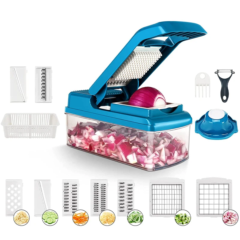 Alrens Vegetable Chopper Mandoline Slicer Cutter and Grater 11 in 1  Vegetable Slicer Potato Onion Veggie Chopper Dicer with Container Gray