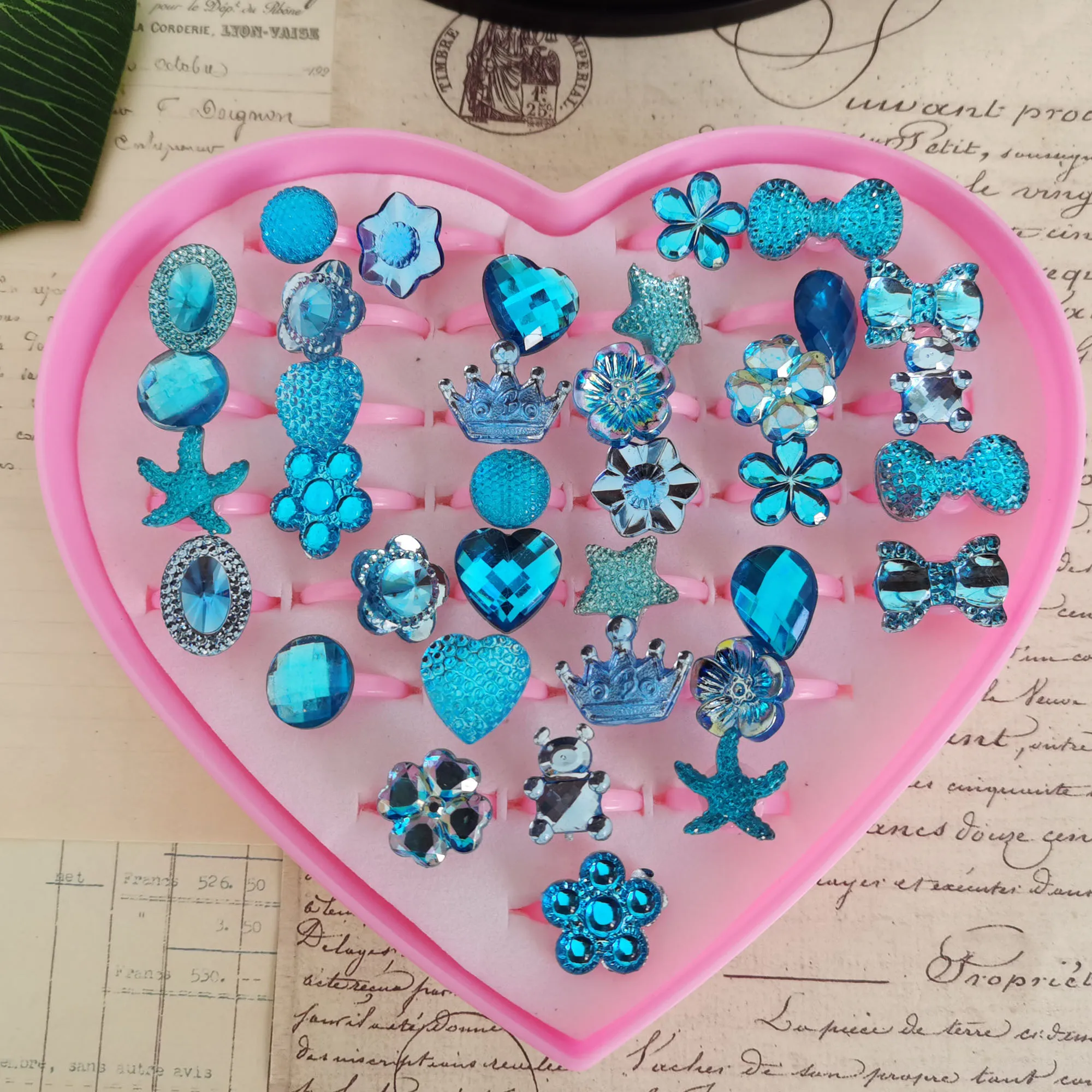 5/12/36Pcs/Lot Children's Cartoon Bow Heart Rings Jelly Color Finger Ring Kid Baby Girl Resin Jewelry Charm Gift Wholesal