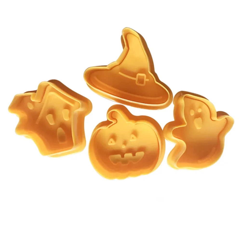 4Pcs Halloween Pumpkin Ghost Theme Plastic Cookie Cutter Plunger Fondant Chocolate Mold Cake Decorating Tools cookie cutter baking mold cookie mould fondant cutter baking decorating tools