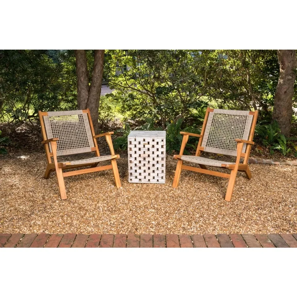 Natural Stain Outdoor Chair Acacia Wood Construction Hand Woven Seat Comfortable Reclining Armchair Patio Garden Backyard Deck