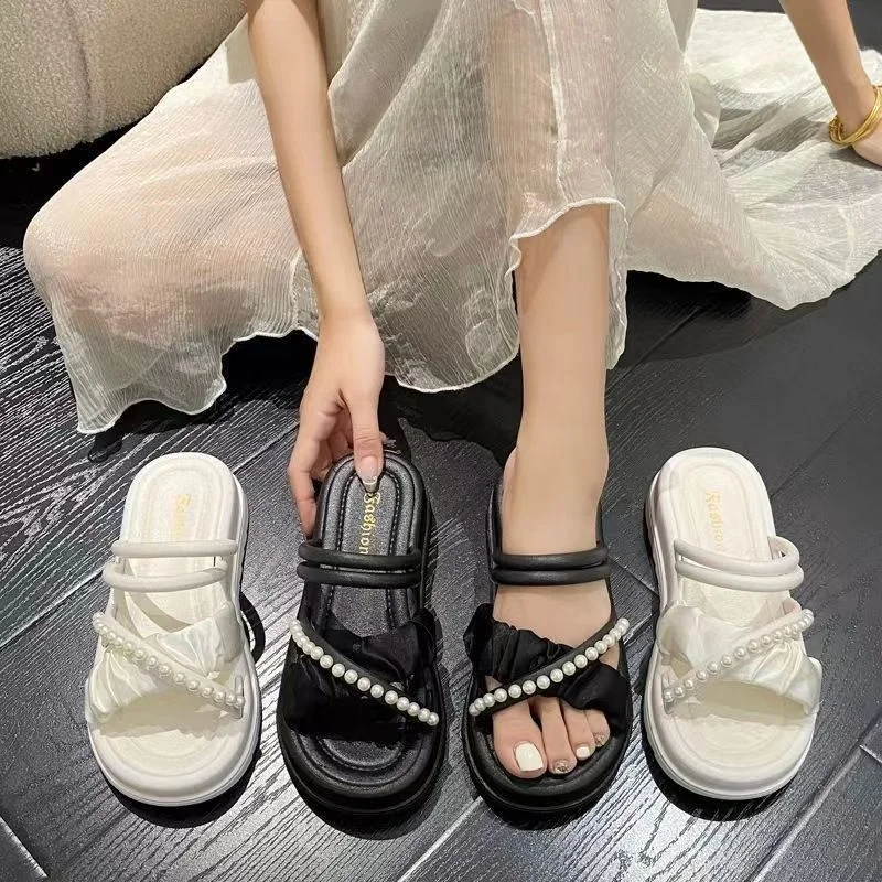 2025 New Women's Fashion Sandals Summer High Value Indoor And Outdoor Wear Anti-Slip Heightening Soft Bottom Beach Stylish Sl... - 2