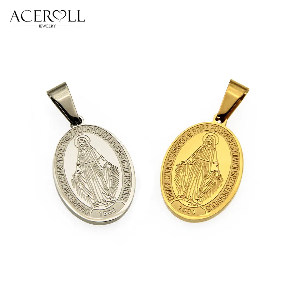 ACEROLL Stainless Steel Catholic Pendant of Miraculous Medal For Christian Virgin Mary