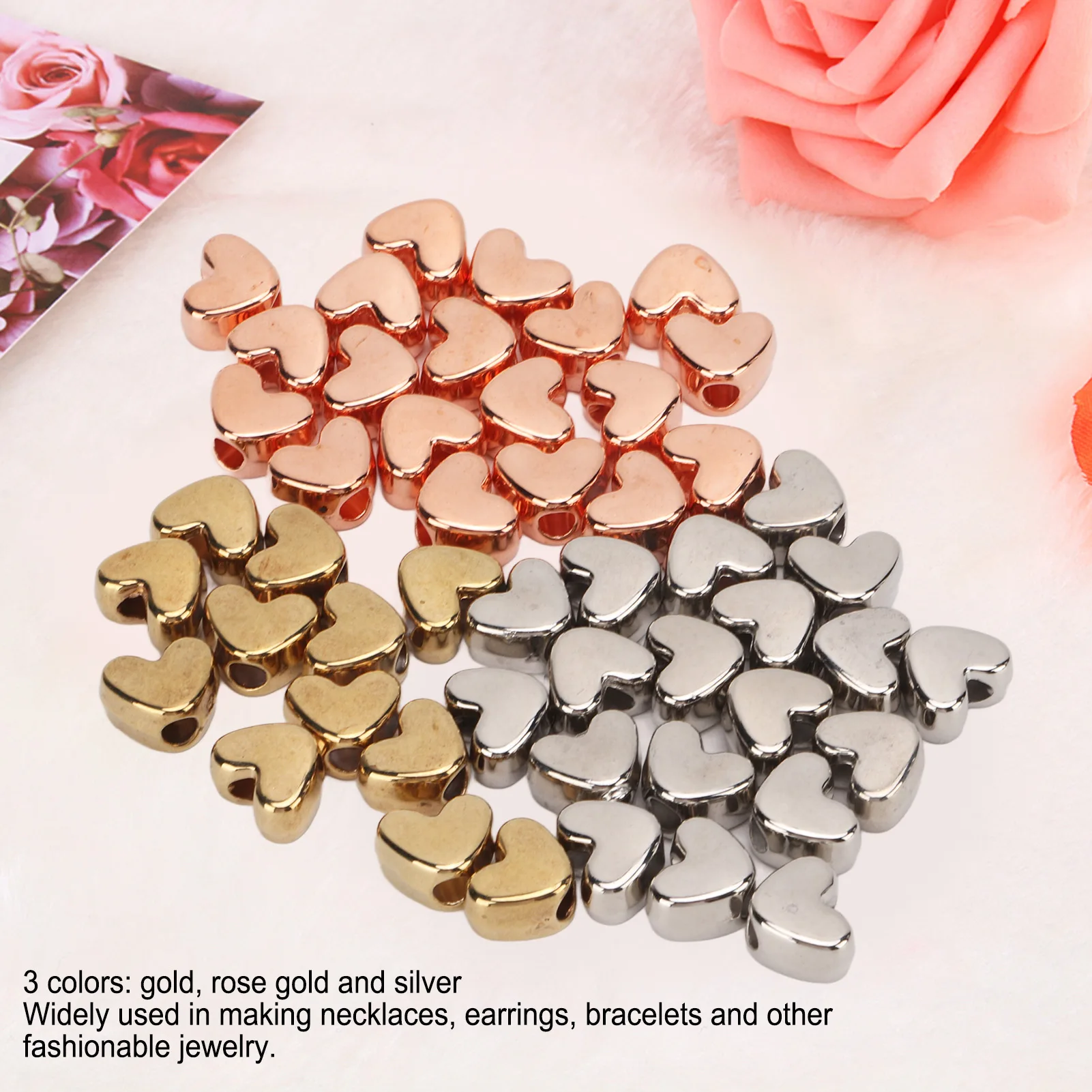 3 색 하트 스페이서 비즈 광택 플라스틱 하트 비즈 쥬얼리 만들기 DIY 공예 비즈 목걸이 팔찌 귀걸이 50PCS