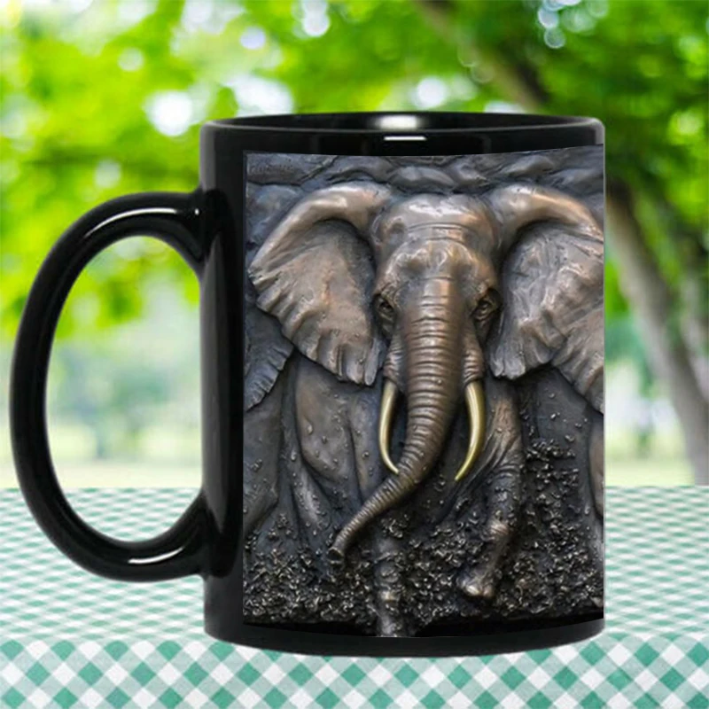 DropshippingNewDesignBlackCoffeeMugMilkTeaCupElephantAnimal