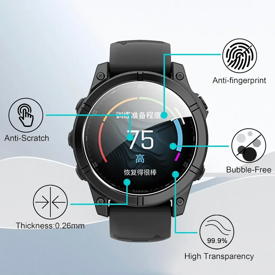 iDaPro per Vetro Temperato per Garmin fenix 7X Pro Sapphire Solar/Fenix 7X Sapphire Solar Pellicola Protettiva [4Pcs]+Tappi antipolvere in silicone[4Pcs],9H, Antigraffio, Antibolla, Antimpronta