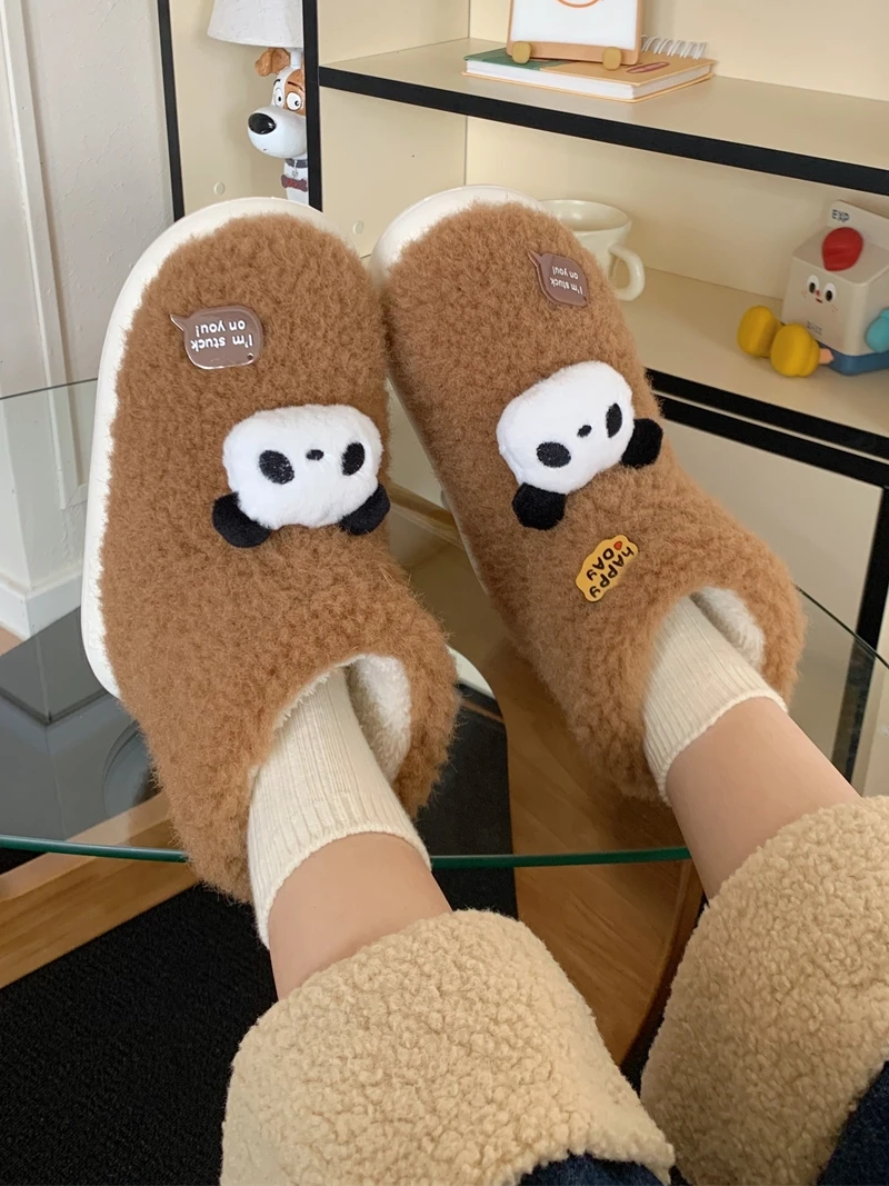 Women boots Wool Cotton Shoes For Women Winter Home Cute And Cute Panda Plush Thickened Warm And Anti Slip Snow Boots