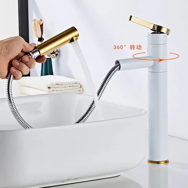 ก๊อกน้ำอ่างล้างหน้าแบบก้านโยกเดี่ยว แบบดึงออกได้ ก๊อกผสมอ่างล้างหน้า ก๊อกน้ำอ่างล้างหน้า ก๊อกน้ำ ก๊อกน้ำประปา สีดำ สีขาว สีเทา 1