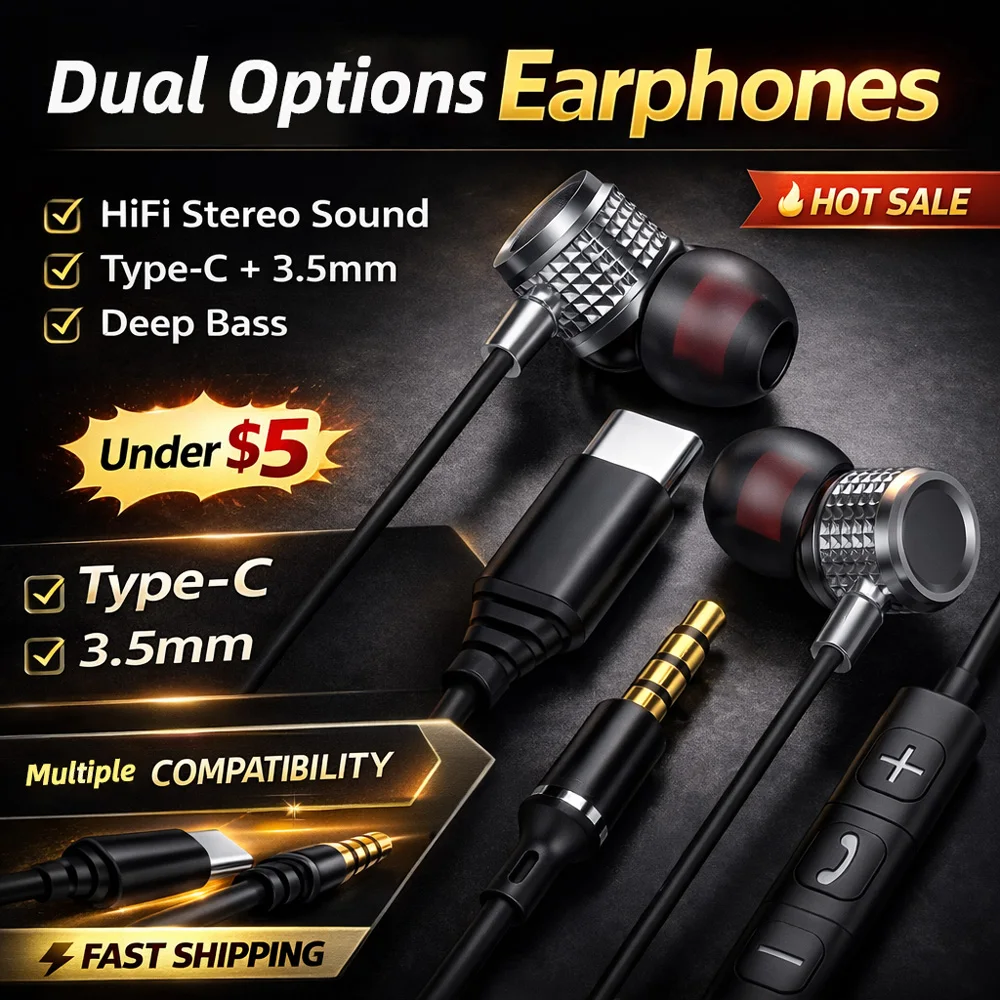 Premium USB C Metal Earbuds with Heavy Bass and Noise Reduction