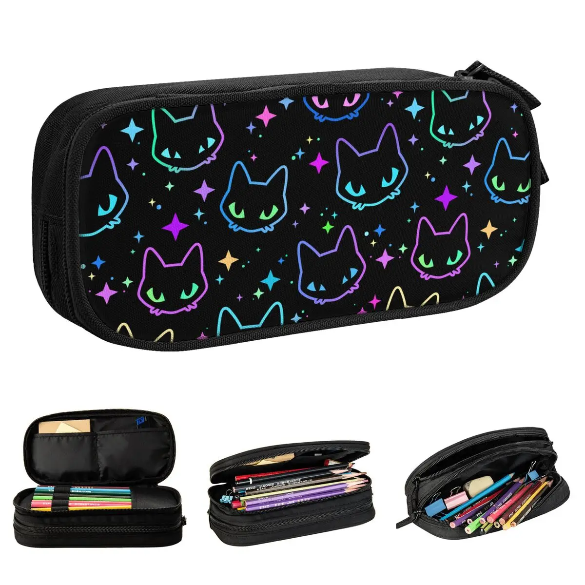 Colorful Neon Cat Pencil Case Creative Pen Holder Bag Student Big Capacity Students School Gifts Pencilcases
