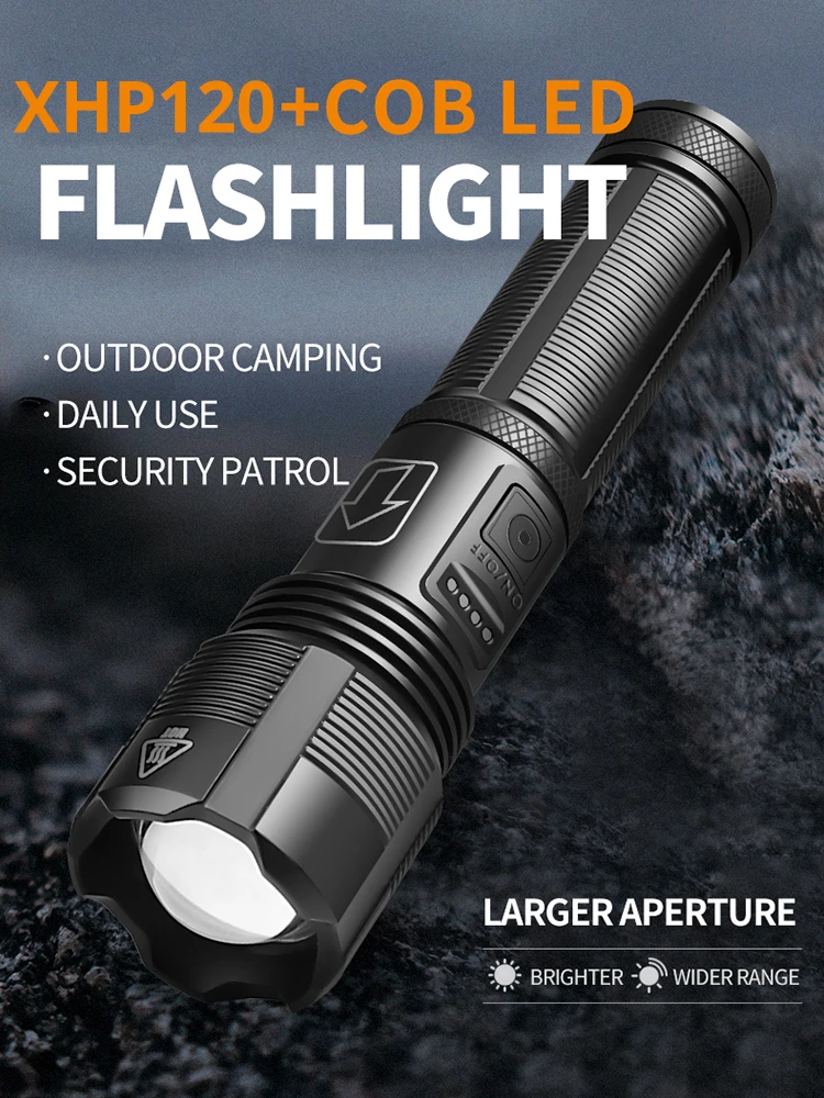 police torch 2000000LM XHP120+COB Led Flashlight Aluminum Alloy XHP50.2 Tactical Camping Torch Usb Rechargeable Lantern use 18650 AAA Battery military flashlights