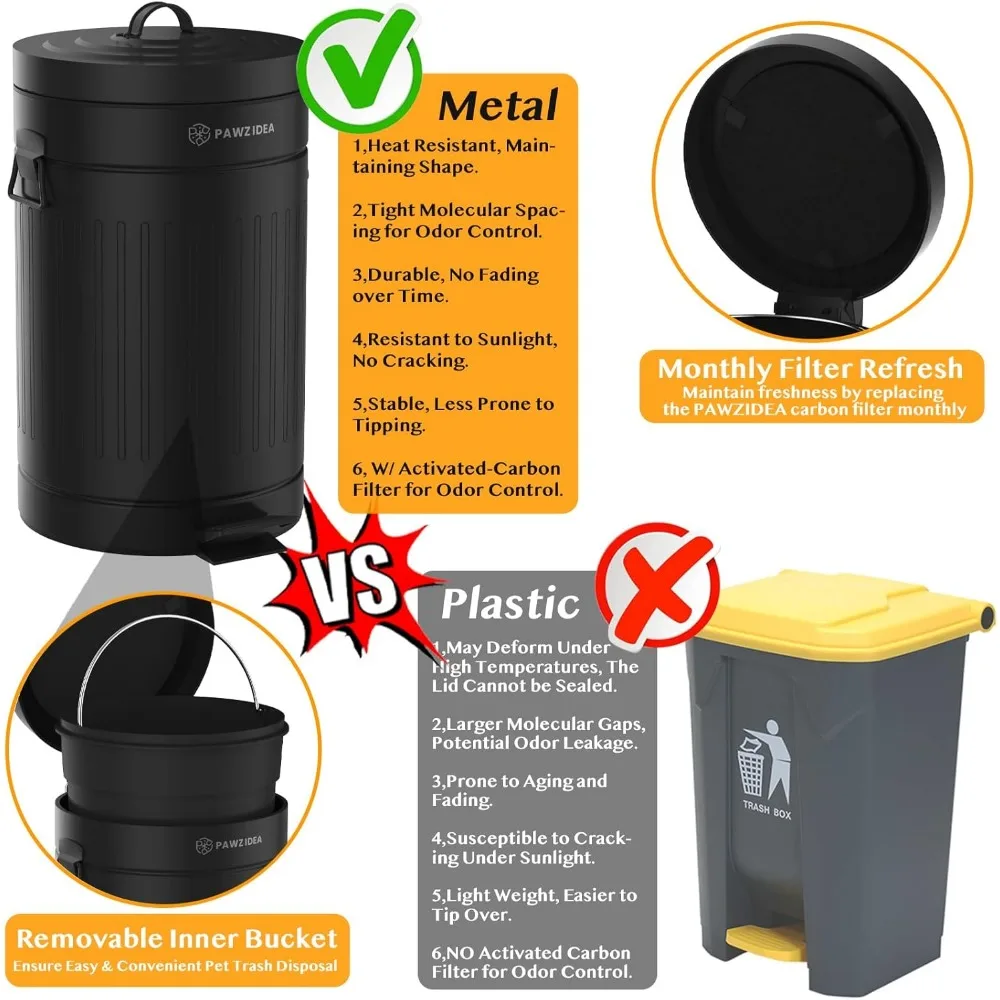 Dog Poop Trash Can Outside Odor Control, 3.1 Gallon Outdoor Trash Can with Lid, Waterproof Pet Waste Disposal Container, Small