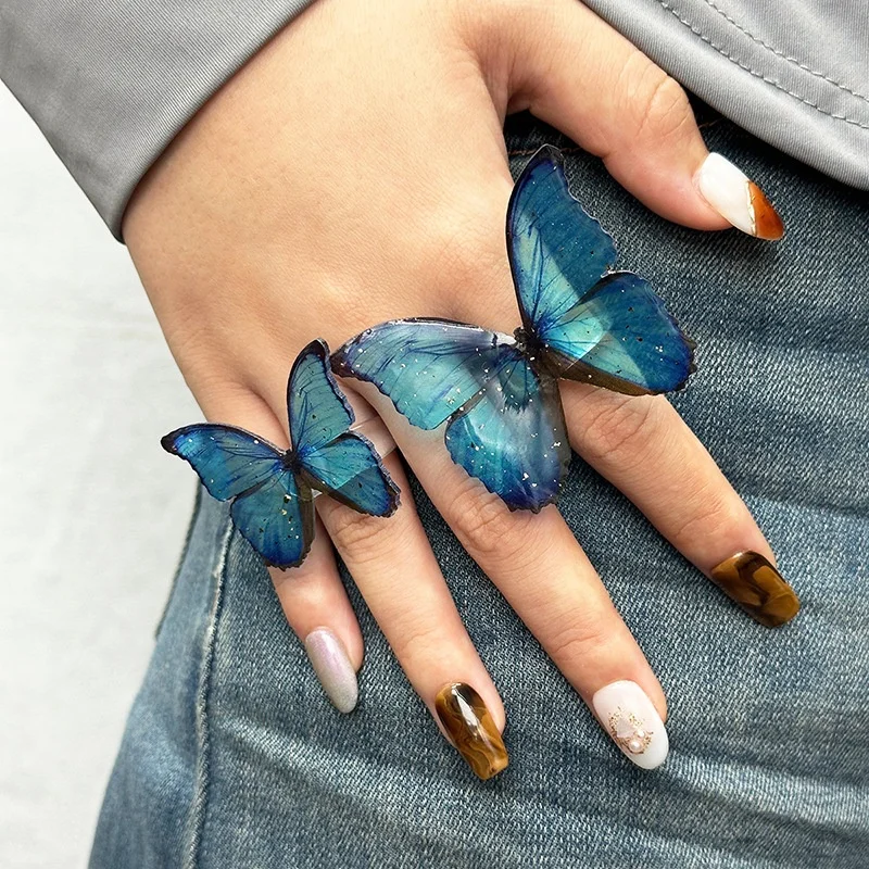 2-piece/set Fashion Blend Multi-color Acrylic Butterfly Ring for