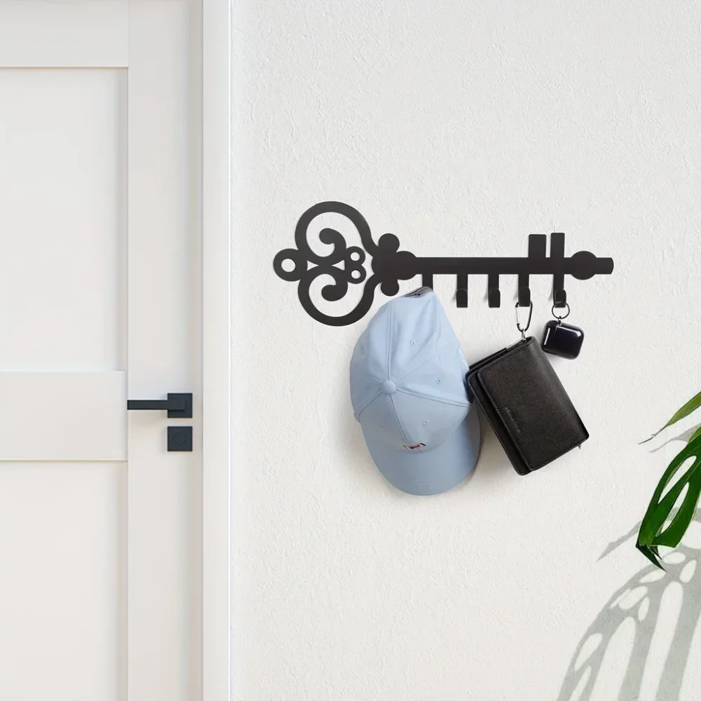 Wall Mounted Key Holder, Key Storage Row Hooks For Wall Decorative , Black Metal Key Organizer Rack Hook for wall Storage Rack 6