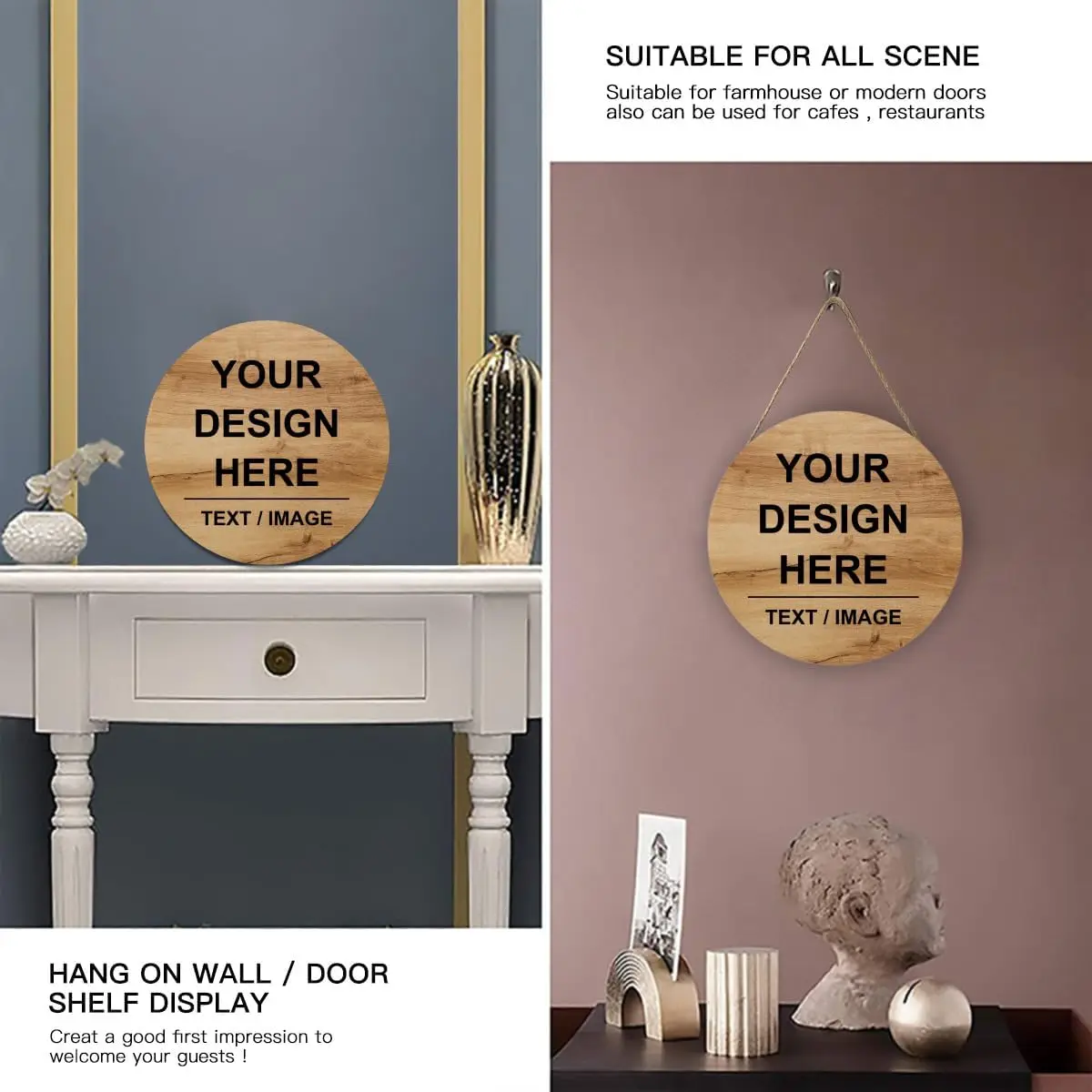Customizable 12 Round Wood Door Sign - Personalized Welcome Decor Wall Plaque