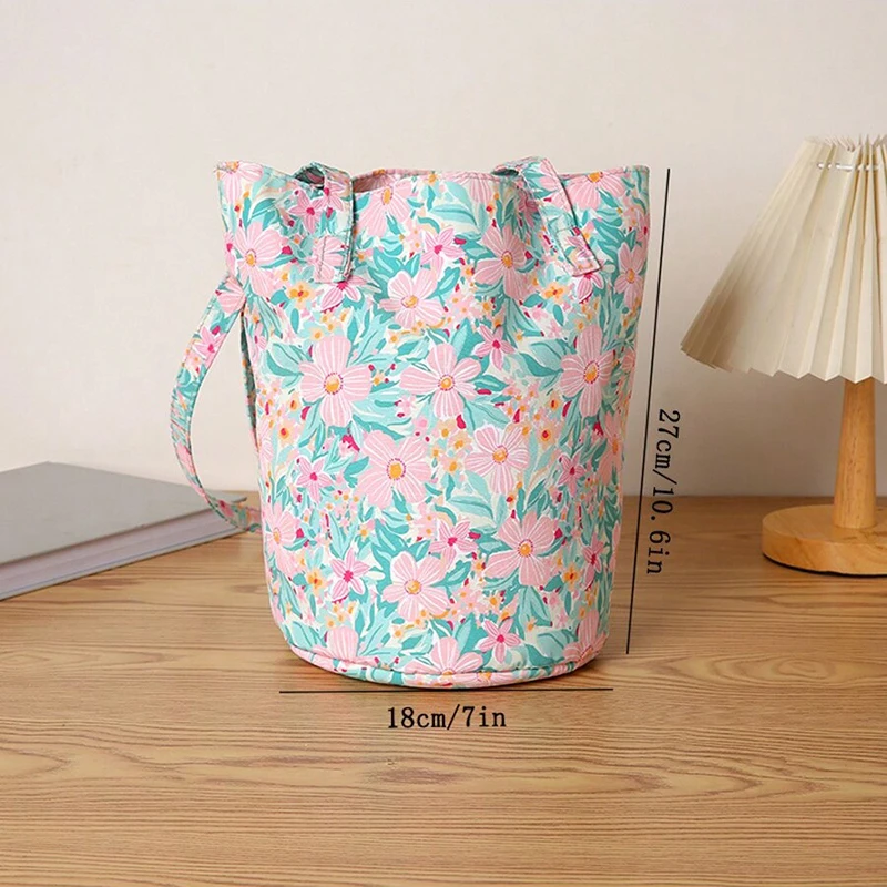 2PCS Fashion New Ladies Printing Shoulder Bag Daily Shopping Party Snacks Fruit Bag Large Capacity Tote Round Bucket Small Handb