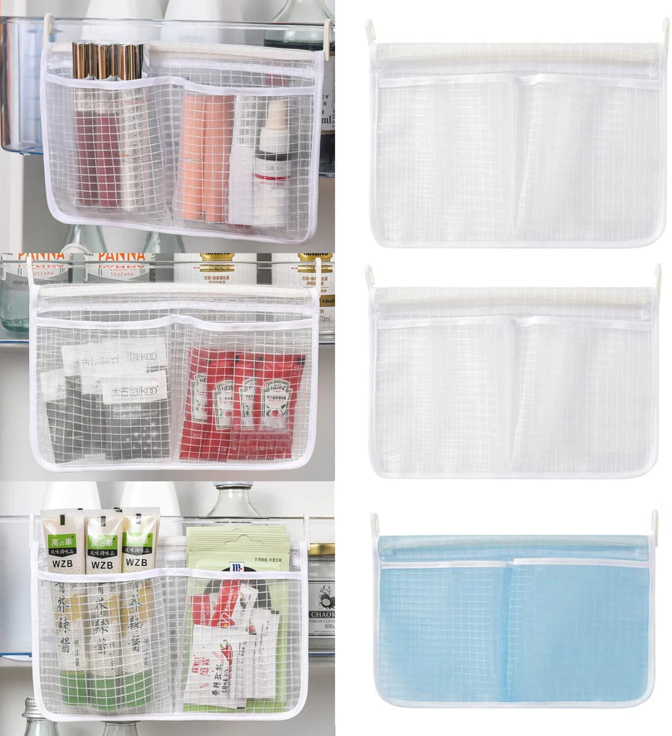 QIENGO 3 Packs Refrigerator Door Organizer Kitchen Storage Bag Home Small  Objects Classification Hanging Mesh Pocket Organization Accessories