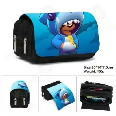 Kids Print Pencil Case Game Canvas Stretch Double Layer Large Capacity Pencil Box Cute School Stationery Kids Pencil Box