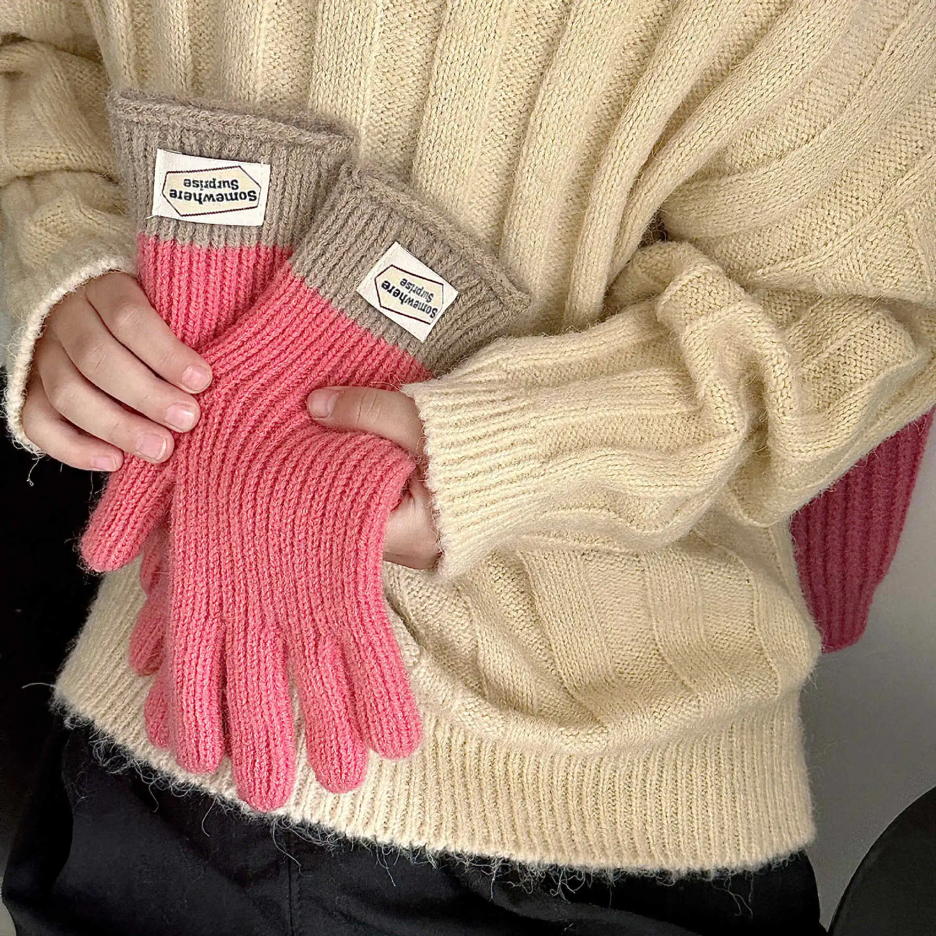 Winter Wool Kids Gloves Korean Solid Color Knitted Mittens Autumn Thicken Warm Children Boy Girl Full Finger Gloves