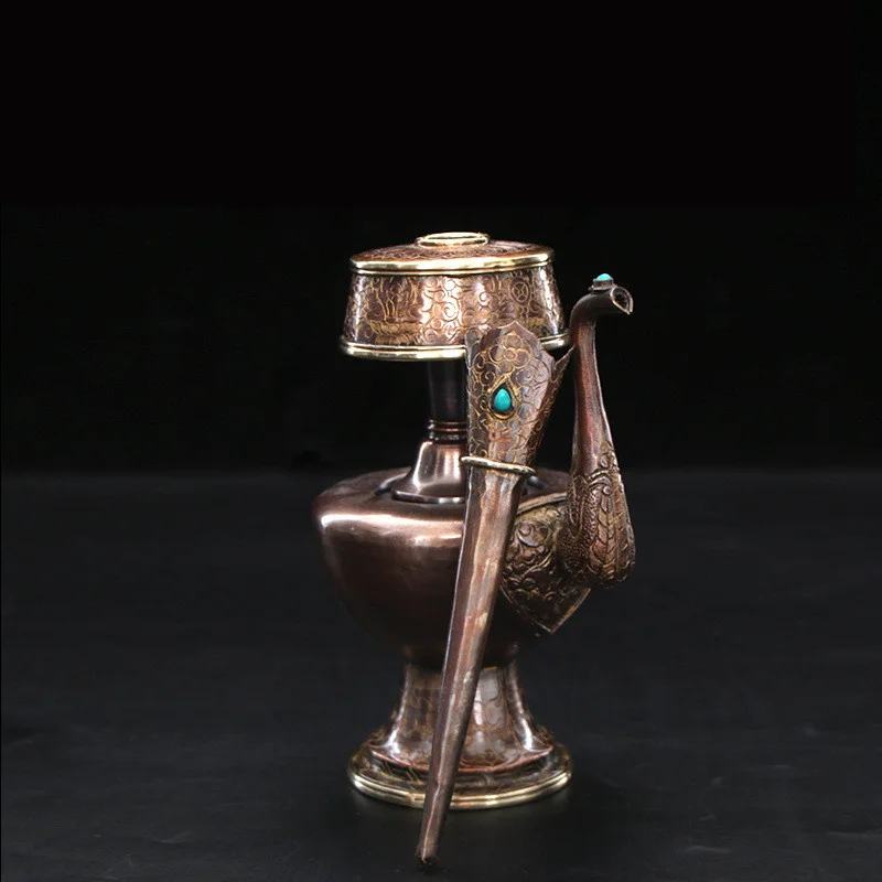 Brass Pemba Pot Asia Temple Family Hall Worshipping Nepal Auspicious Symbols Of Buddhism Peacock Fan Buddhist Supplies