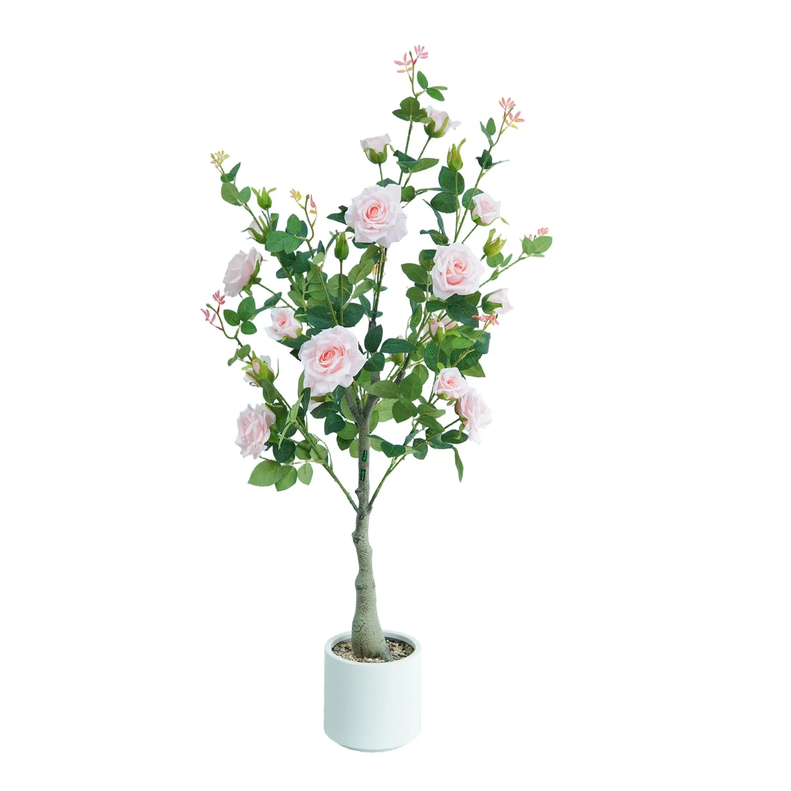 120 cm künstliche Rosenblüten, künstlicher Outdoor-Baum mit blühenden Blumen, grüne Blätter, künstliche Pflanze für Büro, Heimdekoration – Detail 2