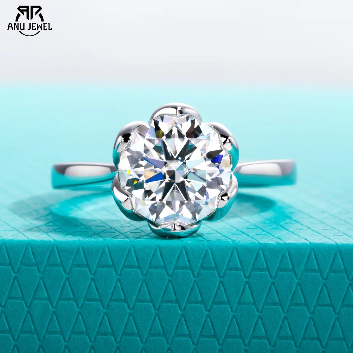 AnuJewel 3ct D Color Moissanite Lotus Engagement Ring 925 Sterling ...