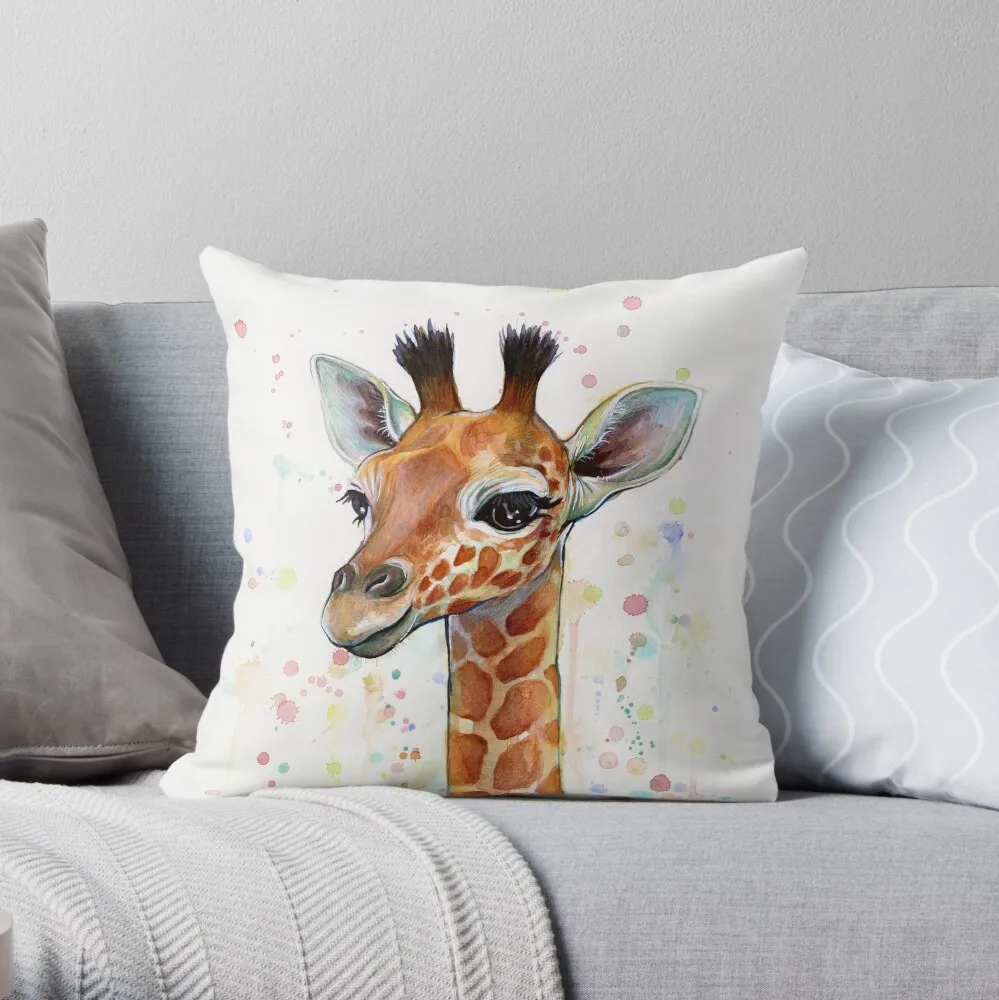 

Baby Giraffe Watercolor Painting, Nursery Art Throw Pillow Marble Cushion Cover Cushion Covers For Living Room