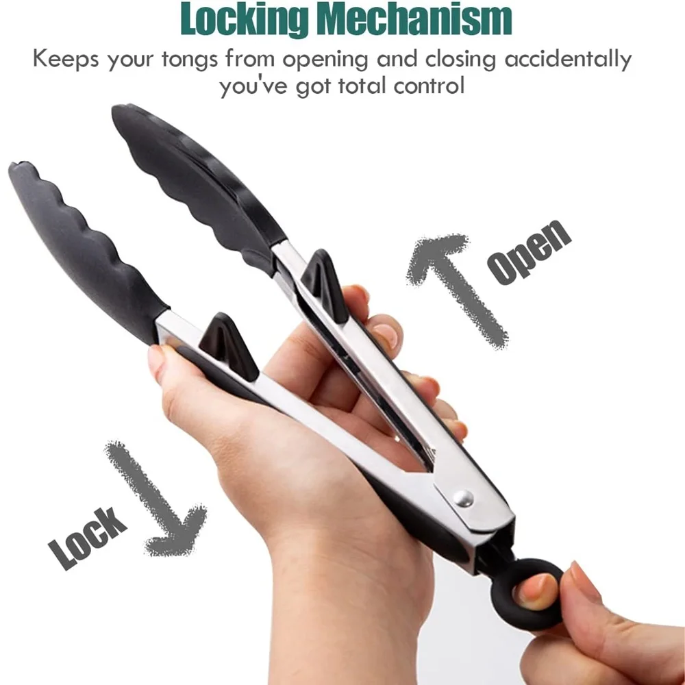 Food Tongs Stainless Steel BBQ Pasta Tongs Non-slip Food Steel Handle Lock Design Bread BBQ Salad Cooking Kitchen To food tongs