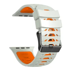 Silicone Activewear Watch Strap - Multi-Size Flexible Wristband for 49mm-46mm-45mm-44mm (Off white orange)