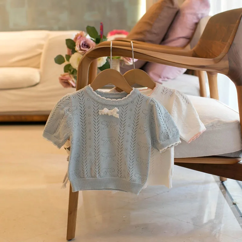 Girls Knitted Short Sleeves Color Blocking T Shirt