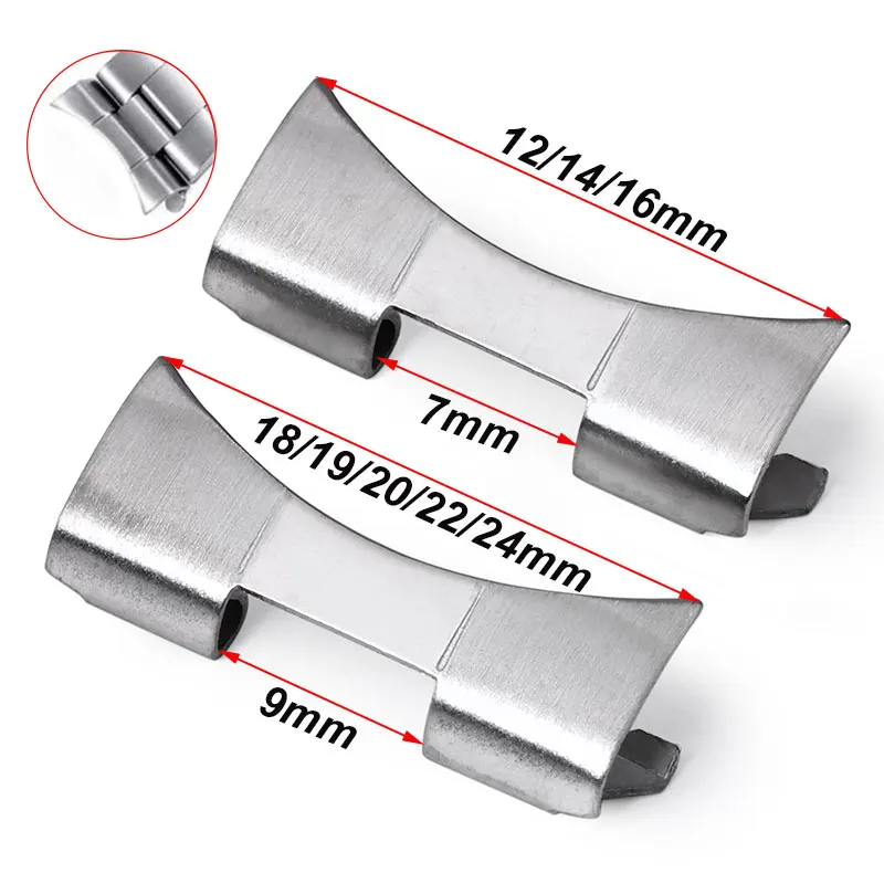 Enhanced Stainless Steel Watch Band Connector with Curved End Link - Multiple Sizes