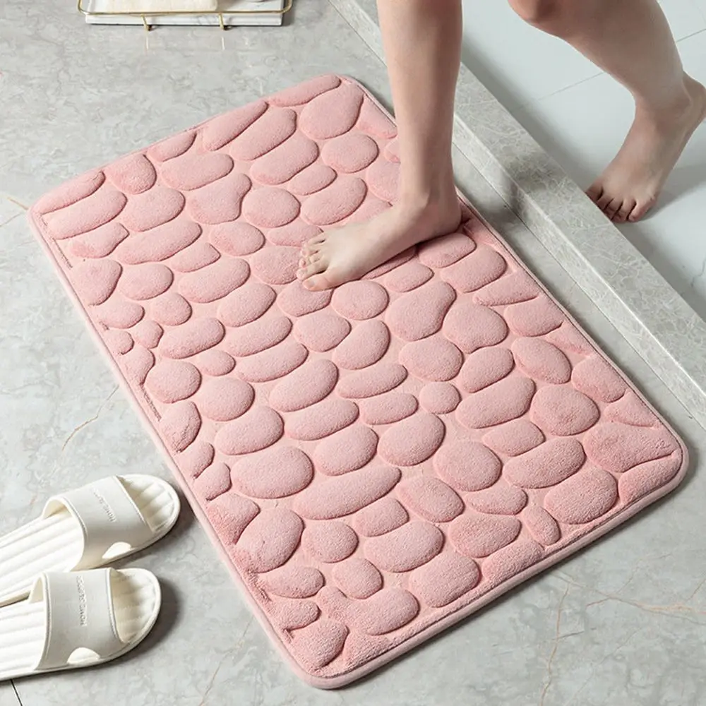 Cobblestone Embossed Non-Slip Washable Bath Mat Rug