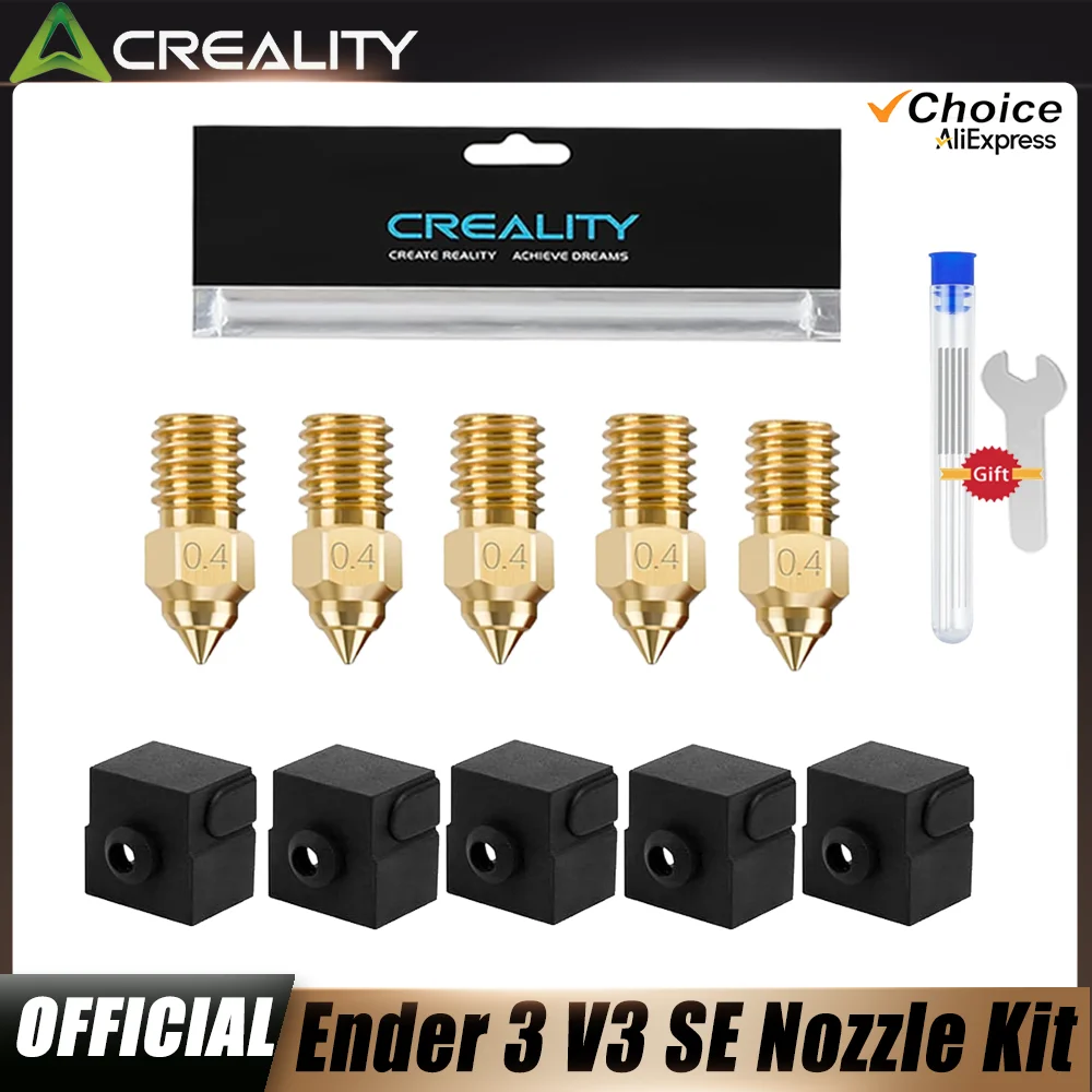 Creality Offizielle Ender 3 V3 SE Düsen 0,4 mm 5 Stück Hochgeschwindigkeits-Messingdüsen M6 Hotend-Extruderdüse für Ender 5 S1/Ender 7