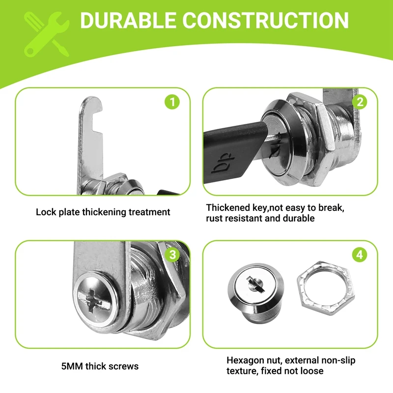 N15R-10 Set Security Lock Metal Cylinder Cabinet Locker Cam Lock With Keys Security Mailbox Drawer 16Mm