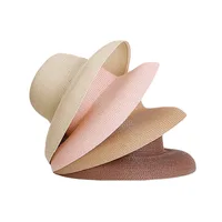 MAXSITI U  Summer Hepburn Style Vintage Design Straw Hat Women Girls Solid Color Beach Holiday  Big Sun Cap 2