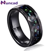 NUNCAD 8mm Hammer Pattern Inlaid Black Sand Bottom Green Crushed Opal Tungsten Steel Rings Electric Black Men Engagement Rings 1